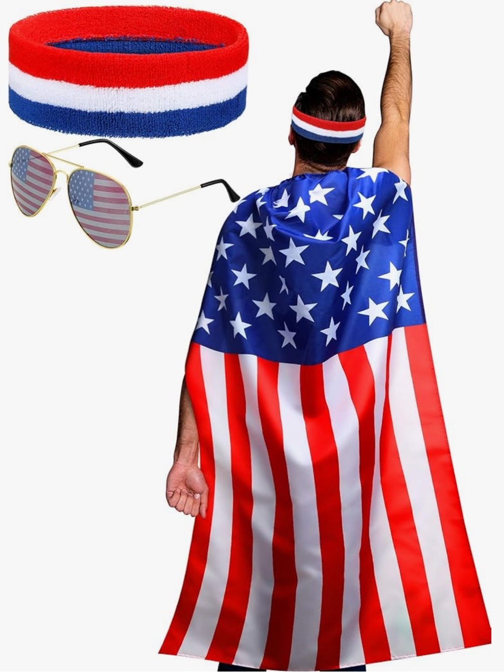 American Flag Patriot Cape w/ Matching Headband &Sunglasses-unisex America 250🇺🇸